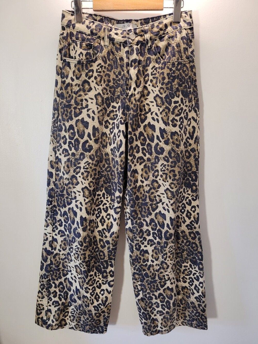 See See Paris Wide Leg Leopard Print Y2k Cotton Jeans - Tan/Black - Size 36 - Picture 3 of 9
